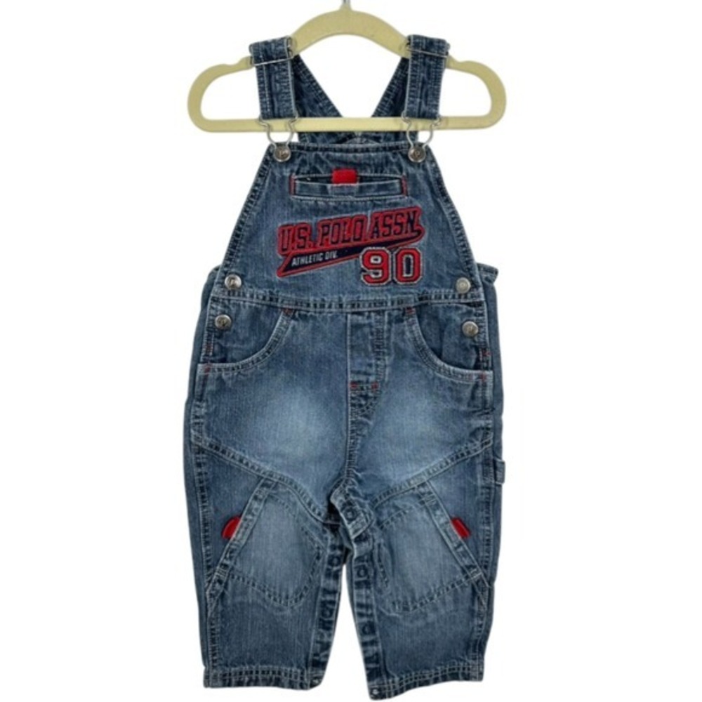 Vintage 90s US Polo Assn‎ Baby Boys Denim Overalls Medium Wash 100% Cotton 18M